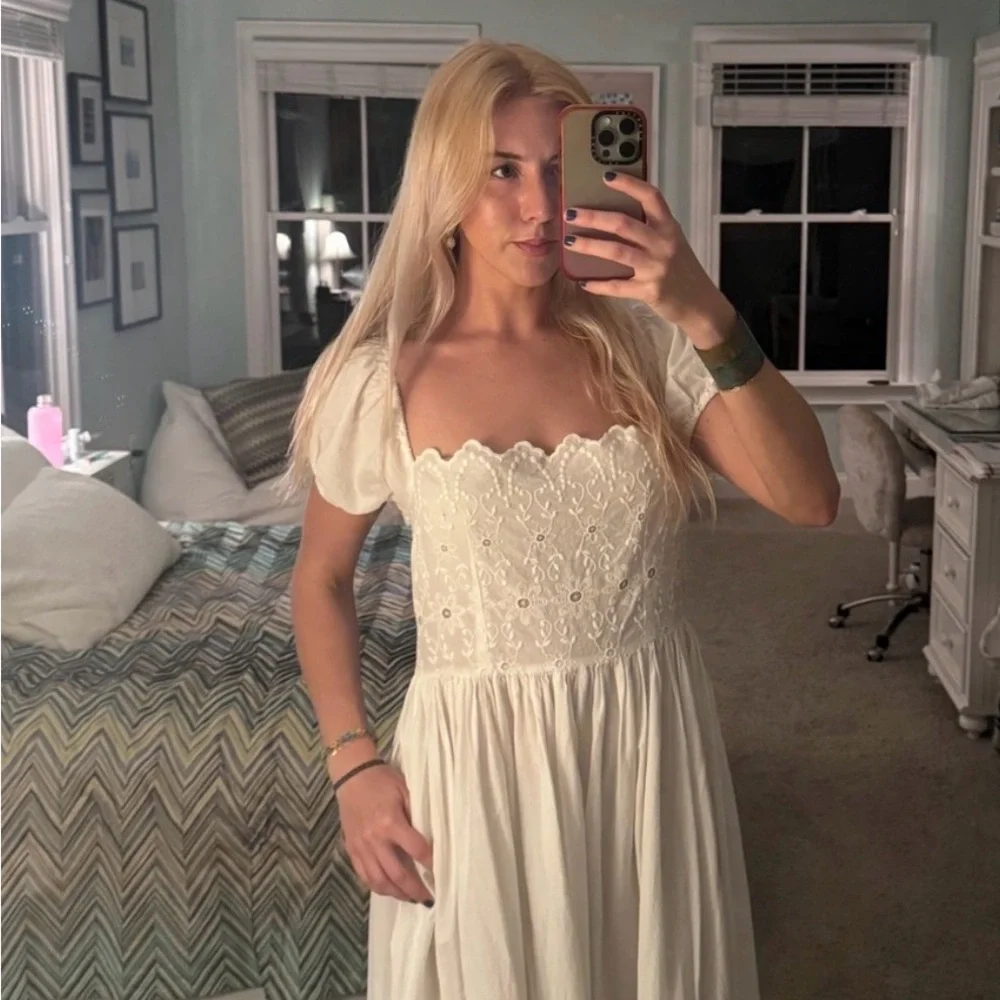 Posse White Eyelet Puff-Sleeve Midi Dress - Picture 2 of 3